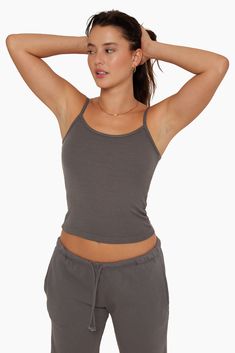 RIBBED MODAL RIBBED CLASSIC CAMI - GRAPHITE Boyfriend Sleeping, Carrie Dress, Ribbed Tank Dress, Modal Fabric, Racerback Bra, Basic Tops, New Set, Bike Shorts, Tank Dress