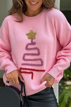 OMG, take a look at this adorable Pink Sparkly Christmas Tree Sweater that is now available at our online boutique! This pretty and comfy sweater features a festive Christmas Tree detailing and gorgeous Pink color! A true must have! 100% Acrylic Approx. Length (shoulder to bottom hem): -Small: 24'' -Medium: 24.5'' -Large: 25'' Approx. Bust Size: -Small: 42" -Medium: 44" -Large: 46" Model is 5’5, 34 B bust, size 2/4 pants, size small top and is wearing a size small. Fits True to Size Long Sleeves Sparkly Christmas Tree, Sparkly Christmas, Christmas Tree Sweater, Tree Sweater, Saved By The Dress, Comfy Sweater, Pink Sparkly, Cute Sweater, Comfy Sweaters