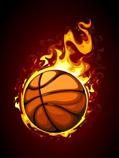 a basketball with flames on the side and red background, as if it were in fire