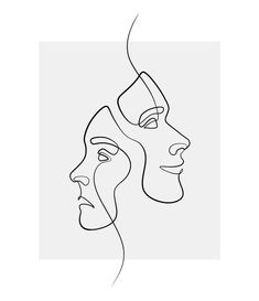 one line drawing of two faces facing each other