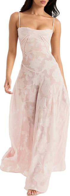 HOUSE OF CB Seren Blush Sheer Lace-Up Back Gown | Nordstrom Beach Holiday Dresses, Backless Dress Summer, Vestidos Color Rosa, Spaghetti Strap Maxi Dress, Floral Dresses Long, Sleeveless Long Dress, Maxi Robes, Backless Maxi Dresses, House Of Cb