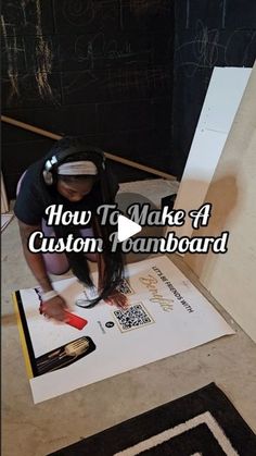 a woman is making a custom foamboard with her hair in ponytails and headphones