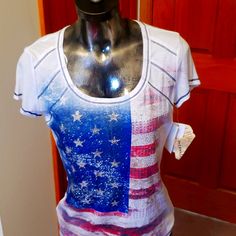 White With Blue& Red Flag And Bling Detailing Great For Memorial Day Or 4th Of July New With Tag Size Small Smoke Free Pet Free Home Clothes Board, American Flag Shirt, Red Flag, Flag Shirt, The Way You Are, Just The Way, Dream Wardrobe, First World, Memorial Day