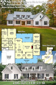 two story house plans with 3 car garages and an open floor plan for this home