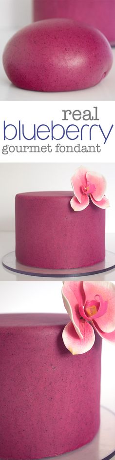 two pictures of a cake with pink frosting and flowers on top