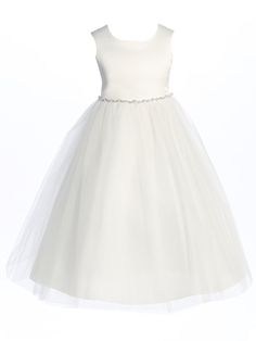 First Communion Dress - Kids Dream Big Girls White Wavy Rhinestone Pearl Trim Communion Dress 8-14 - SophiasStyle.com Elegant Sleeveless Tulle First Communion Dress, Elegant Sleeveless First Communion Dress For Pageant, Elegant Sleeveless First Communion Dress With Tulle, Elegant Tulle Skirt Dress For Confirmation, Elegant First Communion Dress For Pageant With Tulle Skirt, Elegant First Communion Dress With Tulle Skirt For Pageant, Elegant Tulle First Communion Dress, Elegant White Tulle First Communion Dress, Tea Length Tulle