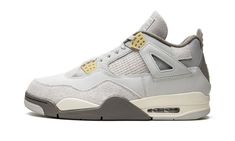 The Air Jordan 4 Craft “Photon Dust” is a modified version of Michael Jordan’s fourth signature shoe made from a compelling combination of materials.  From a greater collection of “Craft” sneakers, the Jordan 4 Craft “Photon Dust” features an upper constructed from a mix of leather, suede, and textiles—all in neutral hues.  The oxidized design of the lace eyelets and the Jumpman logo on the heel gives the shoe a decidedly vintage look.  Underfoot, a cream-tinged midsole appears below a grey sued Jordan 4 Craft, Mid Jordan 1, Low Jordan 1, Adidas Sl 72, All Jordans, Jumpman Logo, Air Force One, Grey Panels, Adidas Spezial