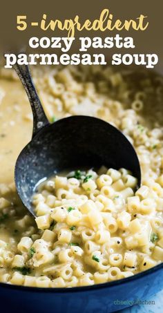 a blue pot filled with macaroni and cheese