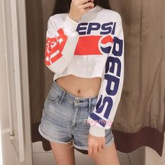 PEPSI SWEATSHIRT Promoter Outfit, Pepsi Clothes, Pepsi Outfit, Pepsi Sweatshirt, Dance Battle, 2022 Outfits, Vintage Pepsi, Baseball Sweatshirts, Teen Swag Outfits