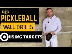 a man is holding a baseball bat and ball in his right hand, with the words pickleball wall drills using target's