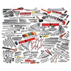 a large assortment of tools and wrenches are shown in this image, including an assortment of screwdrives