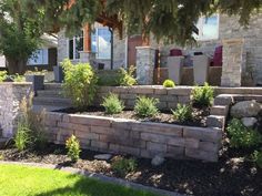 Create a Beautiful Contrast with Mulch and Pavers Front Yard Makeover, Sloped Front Yard, Front Porch Landscape, Low Growing Shrubs, Yard Makeover, Porch Landscaping