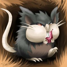 a gray cat with its mouth open and tongue out in a hole that is filled with dirt