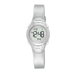 Add some shine to your sport-chic style with this women's silver-tone chronograph digital sport watch. Brand: ArmitronDial Color: GrayStrap: Silver-tone resinClasp: BuckleMovement: DigitalWater Resistance: 100mCase Width: 27mmCase Thickness: 11mmBracelet Dimensions: 7.75" long; 30mm wideModel No.: 45/7012SILSpecial Features: Calendar function, alarmJewelry photos are enlarged to show detail. Modern Silver Chronograph Watch With Stopwatch, Modern Silver Watch Accessories With Stopwatch, Modern Silver Stopwatch Watch Accessories, Silver Chronograph Sports Watch, Silver Sports Watch With Chronograph, Silver Chronograph Digital Watch With Round Dial, Silver Sports Chronograph Watch, Silver Digital Watch With Chronograph, Modern Silver Digital Watch With Stopwatch