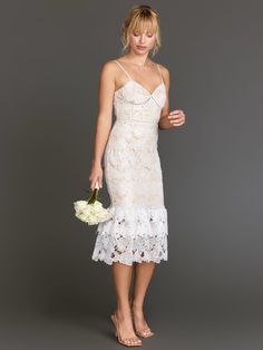 Sleeveless Sequin Crochet Lace Midi Dress - Just Me | New York & Company Mermaid Dresses Midi, White Lace Halter Dress, Sequin Crochet, Lace Halter Dress, Crocheted Lace, Bridal Event, Lace Midi, Jacket Brands, Lace Midi Dress