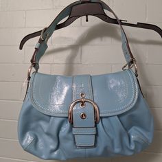 Coach Patent Purse New With Tags. There Are A Couple Of Small Marks On The Purse But Nothing I Could Capture With My Camera. Leather Purse, Coach Bags, Leather Purses, Patent Leather, A Couple, Shoulder Bags, Color Blue, Bag Lady, Blue Color