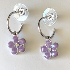 Brand New, Darling Sterling Silver Enamel Sweet Little Flower Earrings. Done In Purple Enamel With A Crystal Center. Very Nice Quality And Purchased From A High End Jewelry Store. Stamped On Back, 925 For Sterling Silver. Perfect For Gift Giving With Gift Box. High End Jewelry, Flower Dangle Earrings, Purple Flower, Silver Enamel, Jewelry Store, Gift Giving, Flower Earrings, Purple Flowers, Jewelry Stores