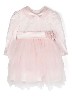 light pink mesh design classic collar ruffled detailing long puff sleeves belted waist floral appliqué tiered skirt full lining straight hem rear zip fastening Dress With Jean Jacket, Teen Boy Outfits, Baby Boy Accessories, Gucci Kids, Dolce And Gabbana Kids, Boys Accessories, Long Puff Sleeves, Stella Mccartney Kids, Mesh Design