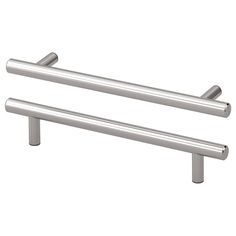 two stainless steel handles on a white background