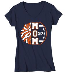 Women's Personalized Cheer Mom T Shirt Custom Football Shirts Cheer T Shirt Personalized Team Football Shirts This is a great personalized shirt for any football or cheer mom, aunt, grandma or anyone wanting to show support for a player! Let everyone know who you're rooting for out on the field in this custom t shirt. This t shirt features athletic fonts and large split graphic of a pom and football. It will be personalized with the name, print colors player's number. Personalization Options: Na Customizable Short Sleeve Sports Fan T-shirt, Customizable Short Sleeve T-shirt For Fan Gear, Customizable Short Sleeve T-shirt For Fans, Customizable Fan Merchandise Short Sleeve Tops, Customizable Short Sleeve Fan Merchandise Tops, Custom Print Cotton Tops For Fan Gear, Customizable Short Sleeve Tops For Fan Merchandise, Fan Gear Tops With Custom Print And Short Sleeves, Customizable Cotton T-shirt For Fan Gear