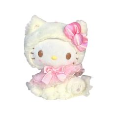 a white hello kitty stuffed animal with a pink bow