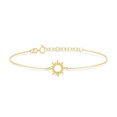 PRICES MAY VARY. INSPIRATION: Adding the sunshine to your look with this 14k gold sun bracelet. You can go and shine from day till night. Yes, especially at night. MATERIAL: Handcrafted with the highest quality US-sourced real gold. 14k solid gold is nickel-free, allergy-free, and lead-free. Real gold is a perfect choice that doesn’t oxidize, discolor or lose its shine. AUTHENTICITY CERTIFICATE: Made from 100% real gold with world-class craftsmanship and passed multiple quality checkpoints at ev Bracelets Dainty, Sun Bracelet, Gold Jewelry Gift, Diamond Videos, Gold Sun, Meaningful Jewelry, Gold Diamond Jewelry, Diamonds And Gold, Gift For Birthday