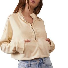 White Swan, Cotton Pullover, Free People Sweaters, Free People Sweater, Off Duty, Fashion Details, Half Zip, French Terry, Mock Neck