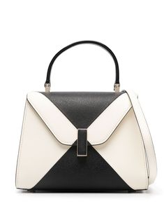 black/ivory white calf leather pebbled texture colour-block panelled design foldover top single flat top handle adjustable shoulder strap main compartment internal patch pocket full lining metal feet gold-tone hardware twist-lock fastening This piece comes complete with a protective dust bag. This item is in size UNI and the color is White Business Bags With Silver-tone Hardware In White, White Business Bags With Silver-tone Hardware, Formal White Calf Leather Shoulder Bag, Designer White Calf Leather Shoulder Bag, White Calf Leather Bag For Formal Occasions, Designer White Calf Leather Bag, White Textured Leather Business Bag, White Calf Leather Satchel Shoulder Bag, White Rectangular Calf Leather Shoulder Bag