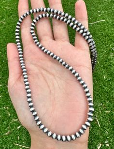 Sterling Silver 5mm Pearls Bead Necklace. 16 inches length in the picture. Available in all lengths! Navajo Style, Bead Necklaces, Beaded Necklaces, Silver Pearls, Bead Necklace, Sterling Silber, Pearl Beads, Etsy Accessories, Beaded Necklace