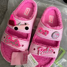 Limited Edition Crocs X Barbie Slides Barbie Crocs, Croc Slides, Crocs Slides, Barbie The Movie, Crocs Pink, Pretty Sneakers, Crocs Fashion, Pink Crocs, New Barbie