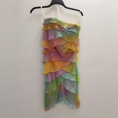 Think Of The Shoes You Can Wear With This Dress. Super Cute And Sassy. Size 10. Multilayer Multicolored Short Dress Multi Color Tulle Dress, Two Toned Tulle Dress, Shiny Rainbow Dress, Multicolored Silk Dress, Tulle Dress Rainbow, Rainbow Puffy Dress, Tacky Homecoming Dress, Balloon Art Dress, Silk Strapless Dress