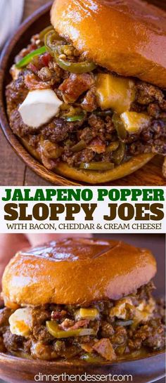 jalapeno popper sloppy joes with bacon, cheddar and cream cheese