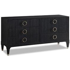 a black dresser with four drawers and three knobs