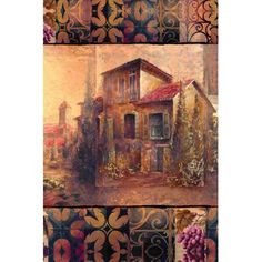 a painting of an old house with vines and flowers