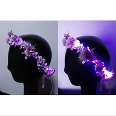 Mix Of Purple Flowers Wrapped With Purple Led Lights. The Floral Crown Head Piece Is Made Of Wire And Is Adjustable In Size And Can Be Molded To Fit The Shape Of Your Head Or Hair Style. Battery Included And Is Easily Replaceable. Best Hair Accessory For Costumes, Festivals, Weddings, Flower Girls, Bachelorette Parties, And More! Purple Led Lights, Purple And Gold Wedding, Flower Crown Headband, 23rd Birthday, How To Wrap Flowers, Crown Headband, Head Piece, Masquerade Ball, Bachelorette Parties