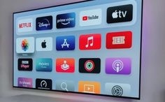 an apple tv with various app icons displayed on it