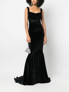 Atu Body Couture Sleeveless Fishtail Velvet Gown - Farfetch Command Respect, Black Velvet Gown, Blouse Ideas, Gown Black, Velvet Gown, City Dress, Black Velvet Dress, Black Gown