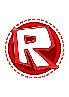 the letter r in a circle with red stitching around it on a white background