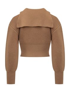 Long-sleeved cropped merino wool sweater. Scooped shoulders with oversized sleeves. Crew neck with insert on the back. Ribbed hems. Velcro logo on the chest.Composition: Outside:, 100% Merinos Wool Red Carpet Couture, Oversized Sleeves, Pleats Please Issey Miyake, Marine Serre, Merino Wool Sweater, Fashion Line, Skirt Suit, Beautiful Shoes, Cropped Sweater