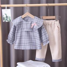 2-piece Plaid Shirts & Pants for Toddler Girl - PrettyKid Cute Long Sleeve Sets For Fall, Cotton School Sets For Fall, Adorable Baby Outfits, Girl Baby Clothes, Baby Clothes Newborn, Trendy Baby Clothes, Plaid Shirts, Plaid Pants, Plaid Skirts