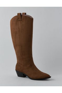 Vegan leather upper/Rubber outsole Brown Synthetic Boots With Textured Sole, Fall Boots With Textured Sole And Pointed Toe, Casual Pointed Toe Boots With Textured Sole, Western Boots, Boot Shoes Women, Knee High Boots, Knee High, American Eagle Outfitters, Vegan Leather