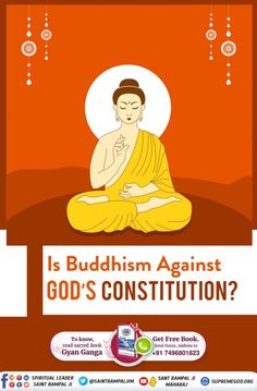 the buddha poster is shown with an orange background and text that reads, is buddhist against god