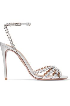 Aquazzura - Tequila 105 Crystal-embellished Metallic Leather Sandals - Silver Aquazzura Tequila, Dance Styles, Vintage Dance, Flowy Dresses, Block Sandals, Dance Fashion, Matthew Williamson, Designer Accessories, Evening Shoes