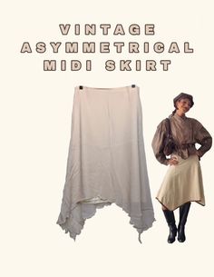 VINTAGE ASYMMETRICAL MIDI SKIRT Skirt Colors: creamy Pattern: / Asymmetrical skirt Midi Skirt Lining Overstitched at the bottom of the skirt Lowrise Zipper in the back Fluid Vintage Y2k style DIMENSIONS: Length: 80cm Waist width: 37cm Mat: 100% viscose Size: M / 38 UNEARTHED BY US! <3 ------ VINTAGE ASYMMETRICAL MIDI SKIRT Skirt Colors: cream Pattern : / Asymmetrical skirt Mid-length skirt Lining Topstitching at the bottom of the skirt Small size Zipper in the back Fluid Vintage Y2k DIMENSIONS: Asymmetrical Midi Skirt, Skirt Diy, Skirt Lining, Diy Skirt, Skirt Midi, Mid Length Skirts, Skirt Skirt, Asymmetrical Skirt, Low Waist