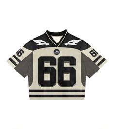 a black and white jersey with the number 66 on it, in front of a white background