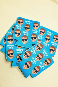 four stickers with the face of a man wearing sunglasses on top of each other