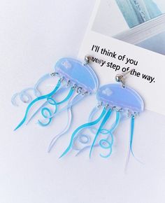 Jellyfish Double Color Earrings Blue Orange - Froppin Playful Blue Jewelry For Party, Whimsical Blue Drop Earrings, Whimsical Blue Earrings For Party, Whimsical Blue Jewelry For Parties, Real Jellyfish, Jellyfish Earrings, Whimsical Accessories, Cherry Earrings, Color Earrings