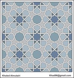 the islamic pattern is shown in blue and grey colors, with white stars on it