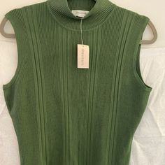 Dressbarn Mock Neck Sweater Tank Sleeve Less Color Olive Greene Size L New With Tags Green Ribbed Tops For Workwear, Green Ribbed Tops For Work, Green Ribbed High Neck Top, Elegant Green High Neck Tops, Green High Neck Top For Summer, Green High Neck Summer Top, High Neck Green Top For Summer, Green Sleeveless Knit Top For Fall, Green Sleeveless Top For Fall