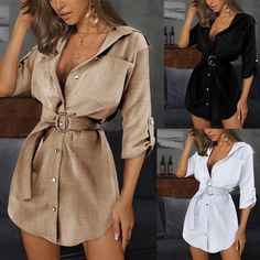 Elegant Shirt Dress, Tie Waist Shirt, Shirt Dress Summer, Office Dresses For Women, Khaki Fashion, Lace Cardigan, Dress Shirt Sleeves, Dress Shirts For Women, Elegant Shirt